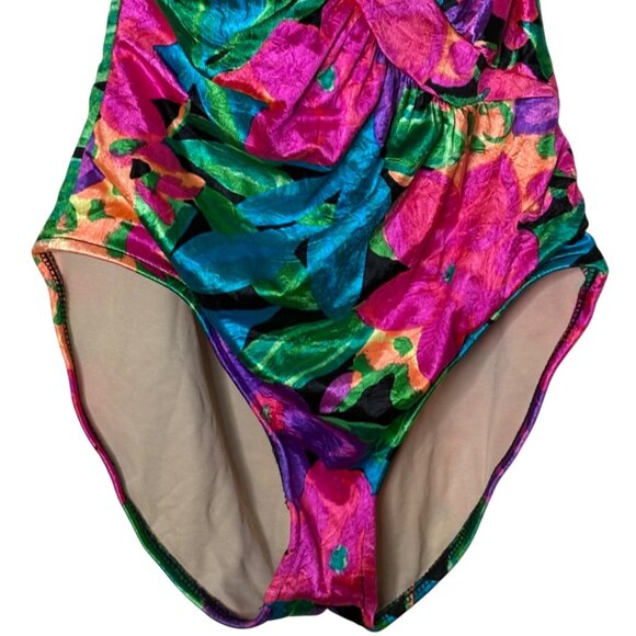 SlimSuit Vintage Floral Ruched One Piece Swimsuit Halter Tie Retro Shaping 10 - Picture 6 of 11